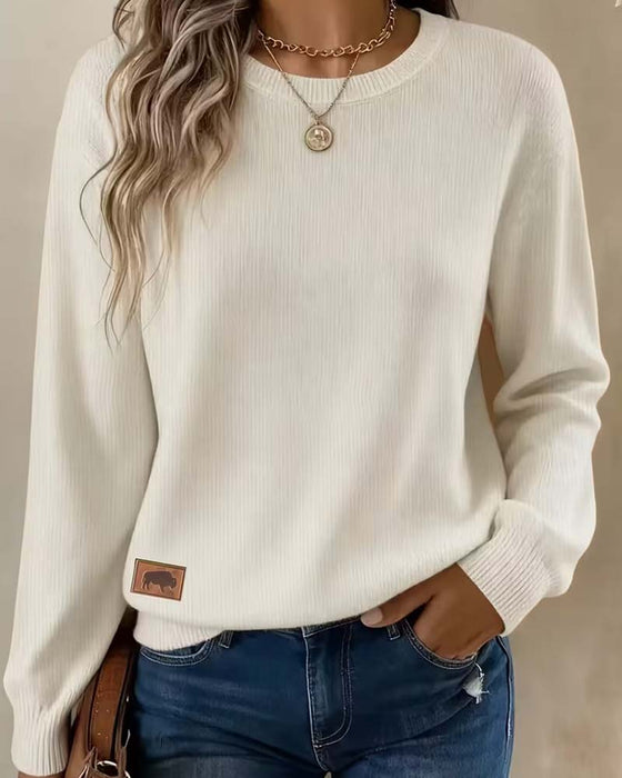Pullover Rund Hals Lang Erme Strikket