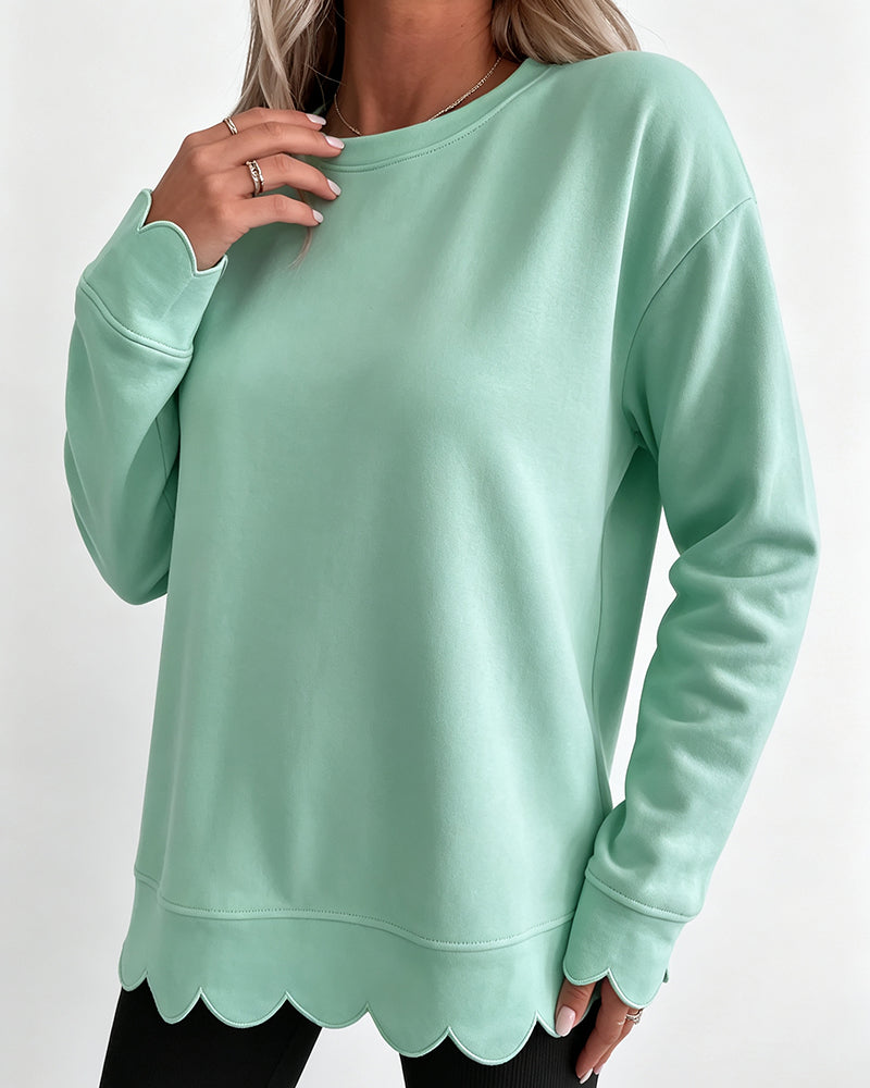 Sweatshirt Scallop Trim Avslappnet