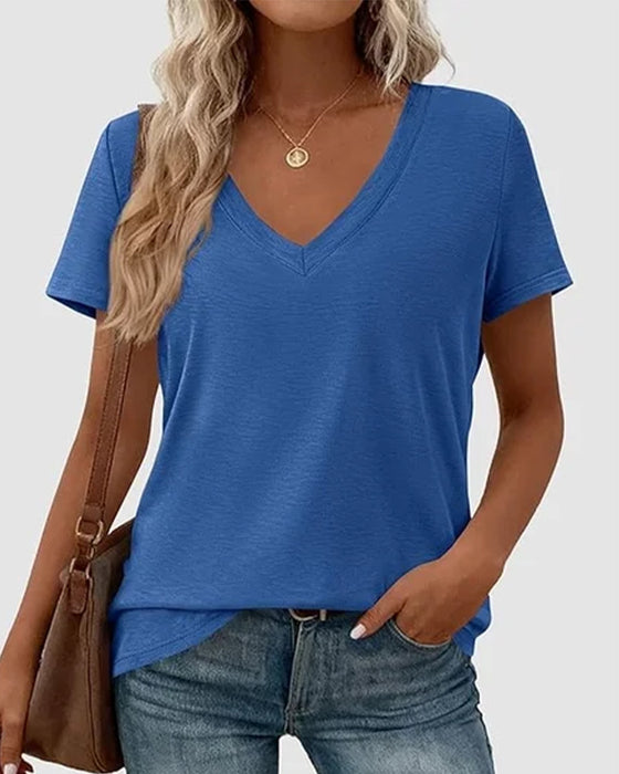 T-Skjorte Pullover V-Hals Solid