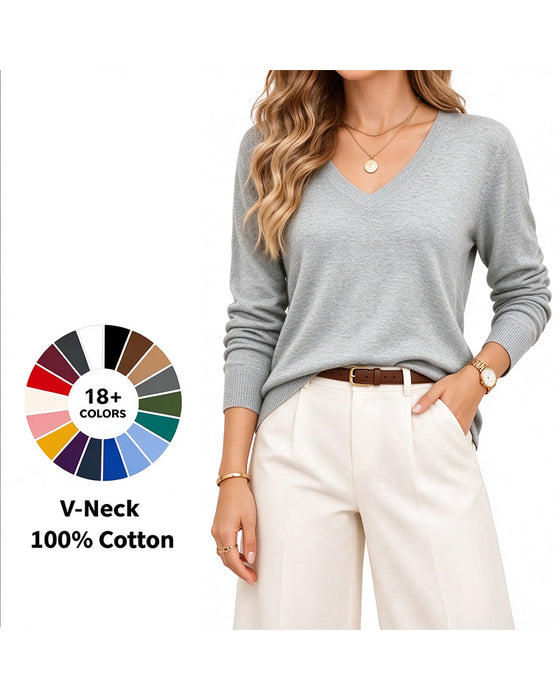 Pullover V-hals Ensfarget Langermet