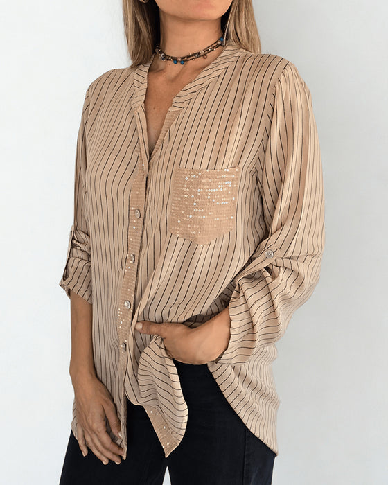 Skjorte Mote Paljett Stripet