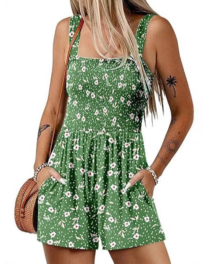 Jumpsuit blomstret avslappet stroppshortser
