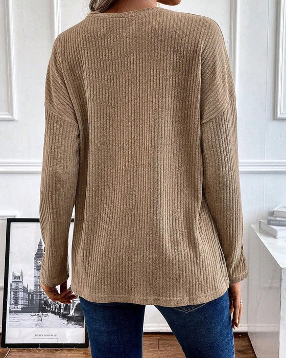 Bluse Ribbet Halv Glidelås Pullover
