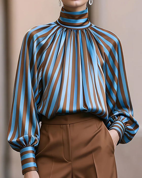 Bluse Stripe Rynket Turtleneck