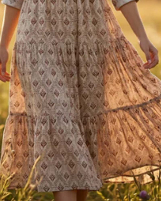Kjole Vintage V-Hals Blomstret
