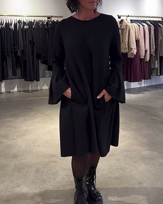 Kjole Ensfarget Flare Erm Rysjet