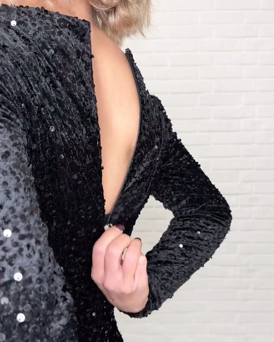 Kjole V-hals Pailletter Splitt Fest