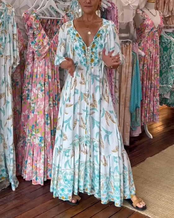 V-hals maxikjole for kvinner