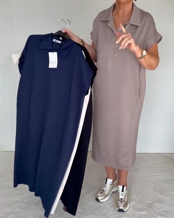 Kjole Casual Løs Polokrage