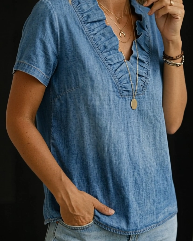 Bluse Rysj V-Hals Denim