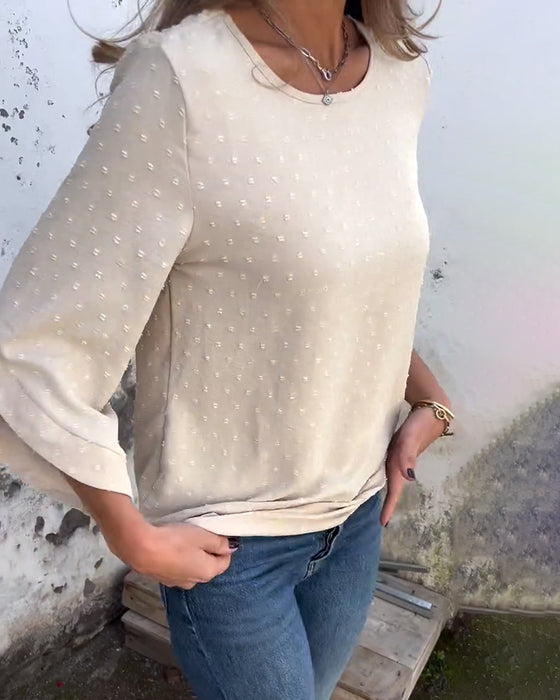 Bluse Langermet Rund Hals Ensfarget