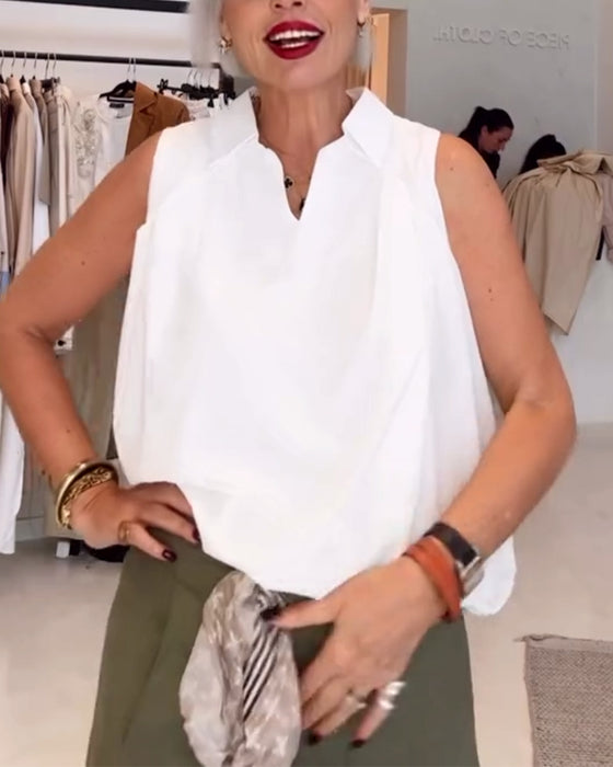 Bluse Uten Ermer Krage Løs