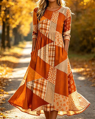 Kjole Patchwork Rutete Blomstret