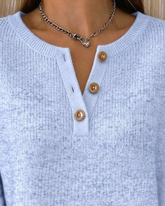 Sweatshirt Rund Hals Knappet Stripete Løs
