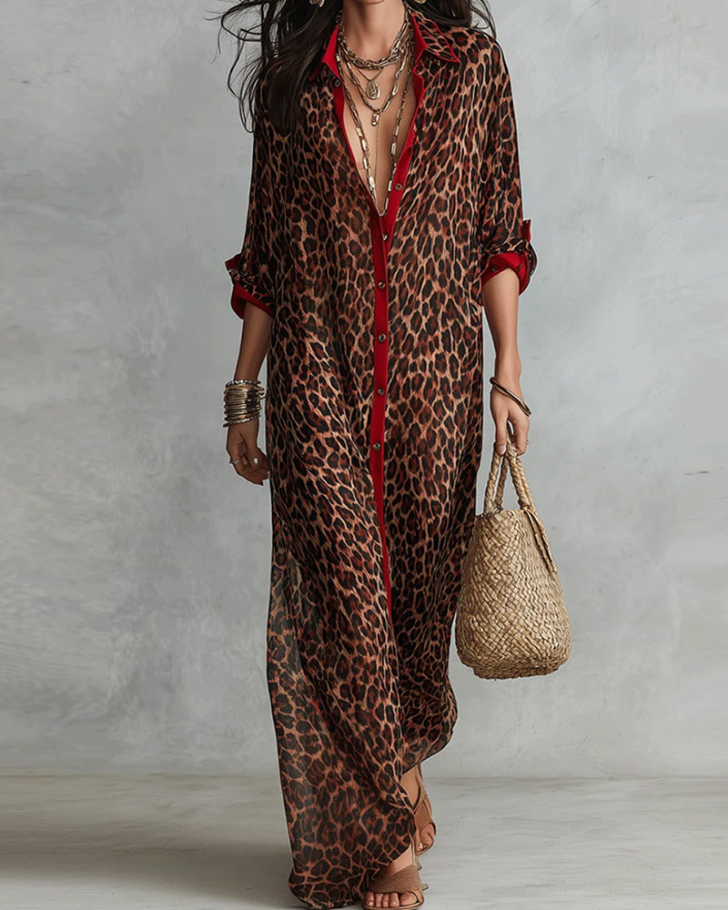Kjole Slag Leopard Fargeblokk