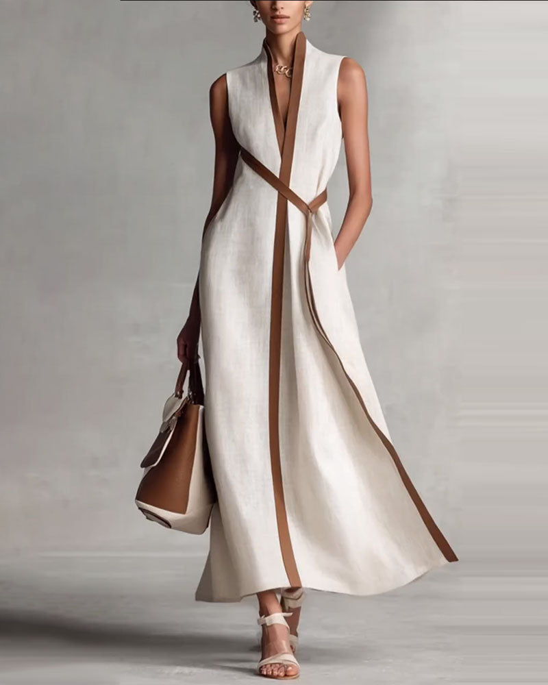 Kjole Kontrastfarge Ermsløs Maxi