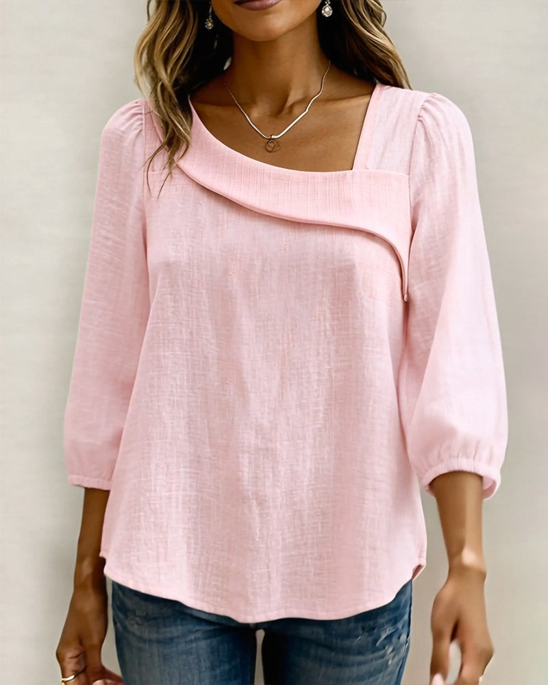 Bluse Ensfarget Trekvart Erm