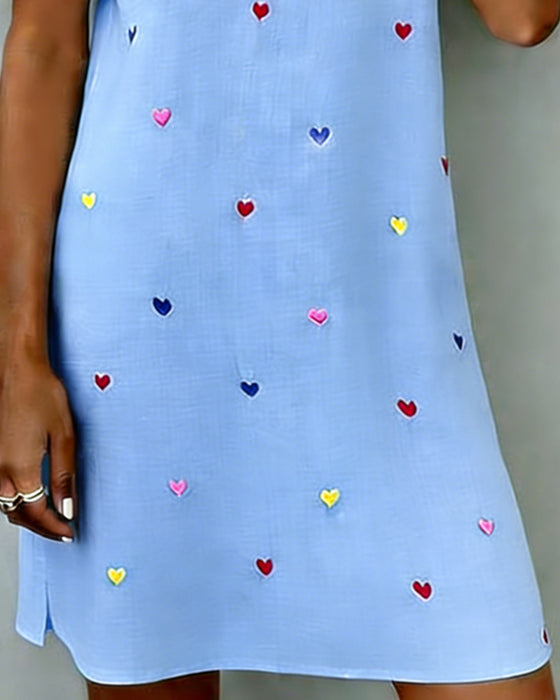 Fargerig Hjerteprint V-Hals Kjole