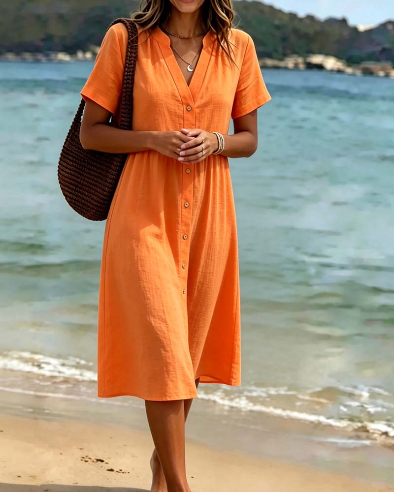 Kjole V-hals Knappelukking Resort Stil