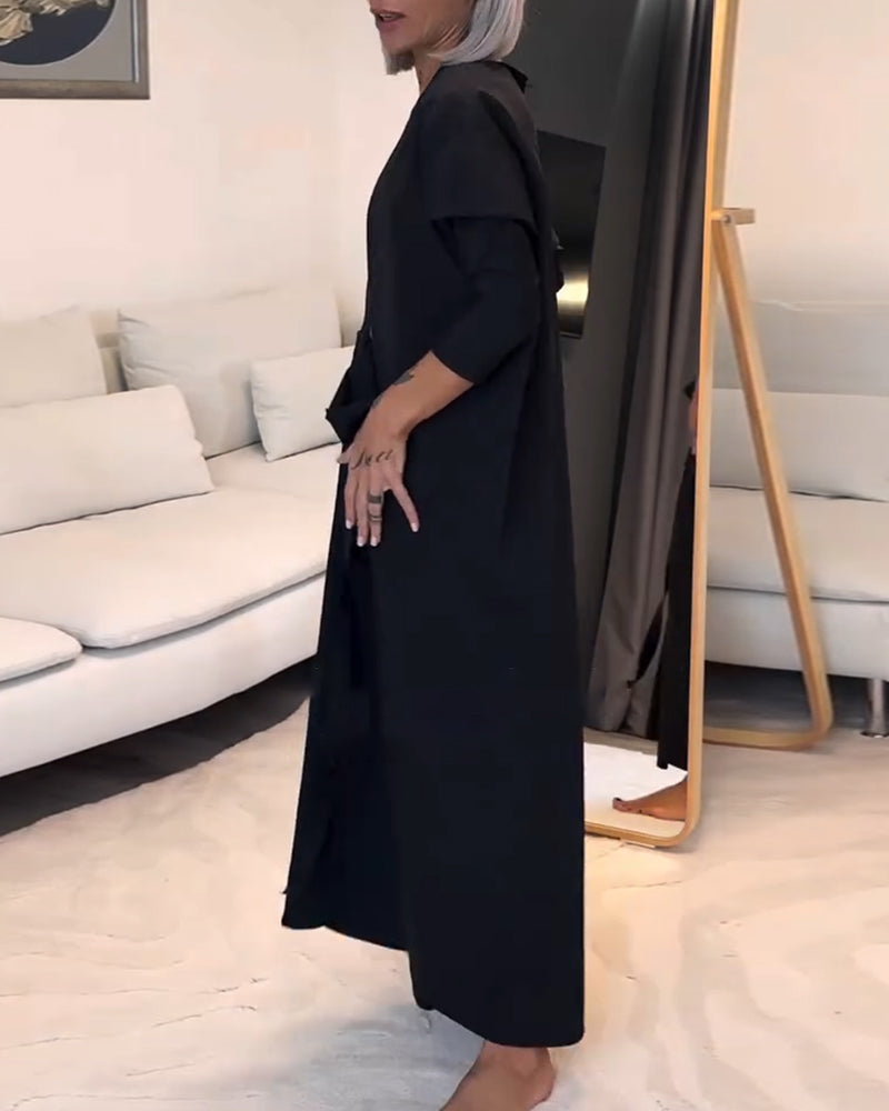 Mote ensfarget plissert kjole med snøring med rund hals