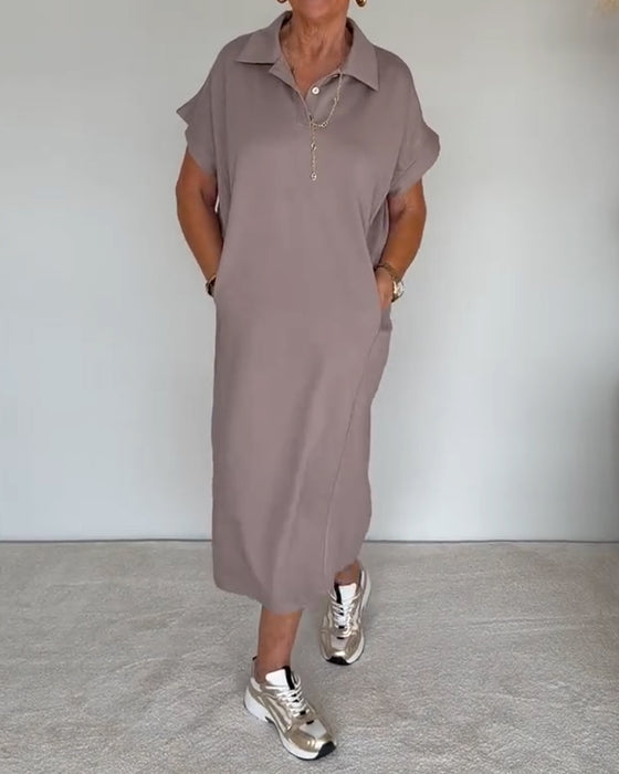 Kjole Casual Løs Polokrage