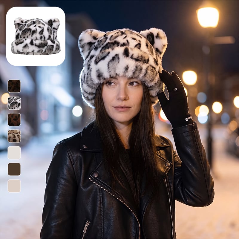 Hatt Leopardmønster Plysj Katteøre