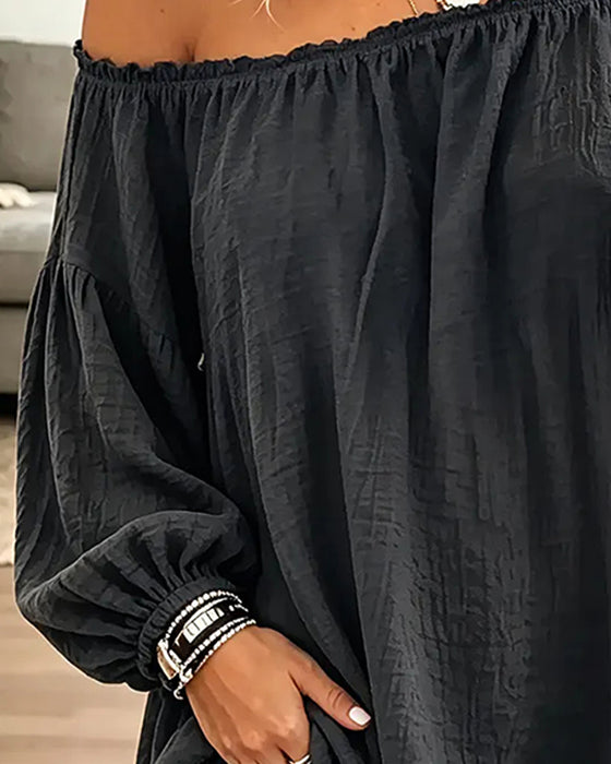 Topp Off-Shoulder Løs Ensfarget Farge