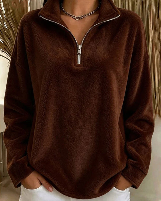 Sweatshirt Glidelås Liten Stående Krage Pullover
