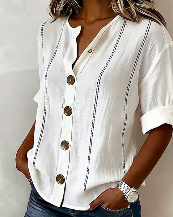Bluse kort erme knapping
