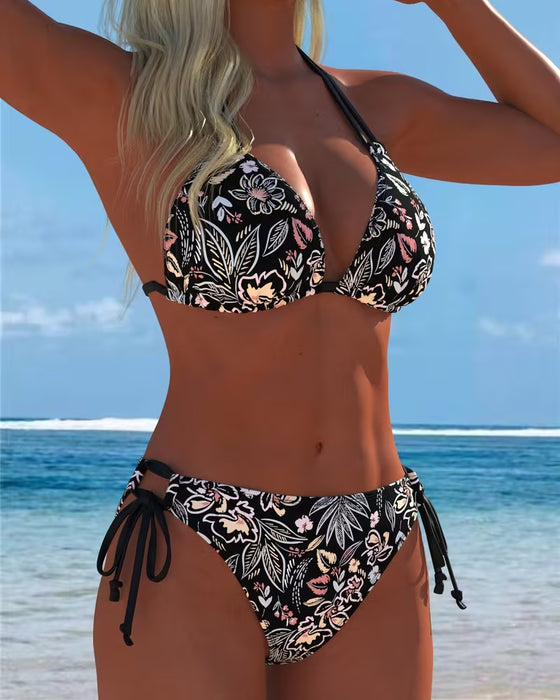 Bikini Blomstret Halsstropp Knytes Todelt Bikini