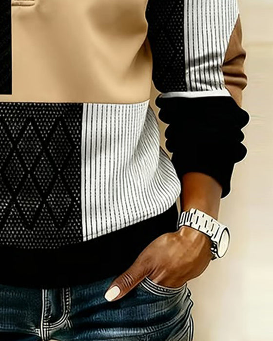 Sweatshirt Halv Glidelås Fôret Fargeblokk