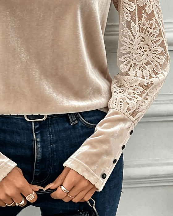 Bluse Rundhalset Blonder Knapp Solid