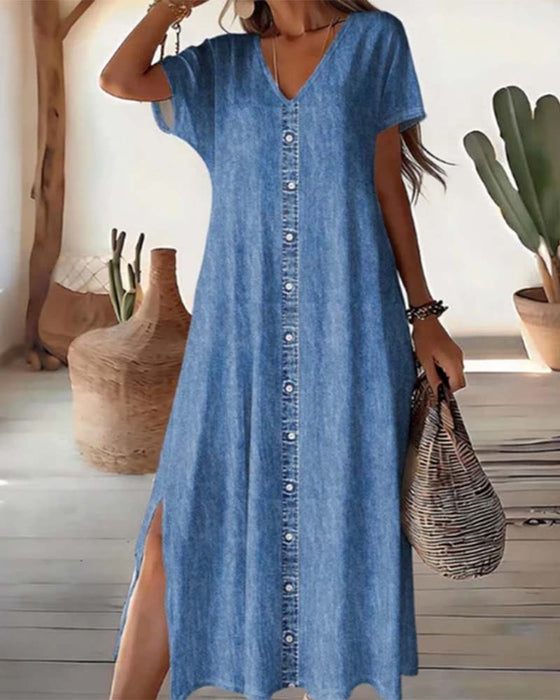 🌸 Casual Sommerkjole For Kvinner Med Knappestolpe – Avslappet Stil & Komfort For Hverdagsbruk 💐