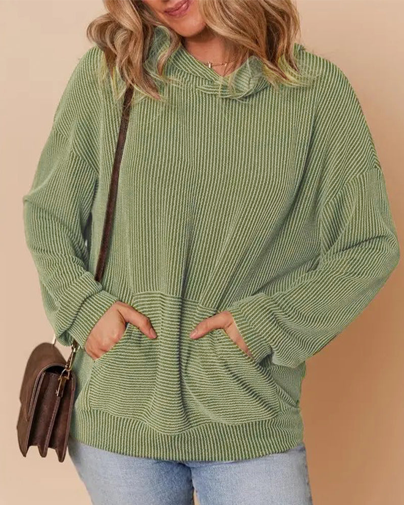 Sweatshirt Med Hette Stripete Lomme Løs