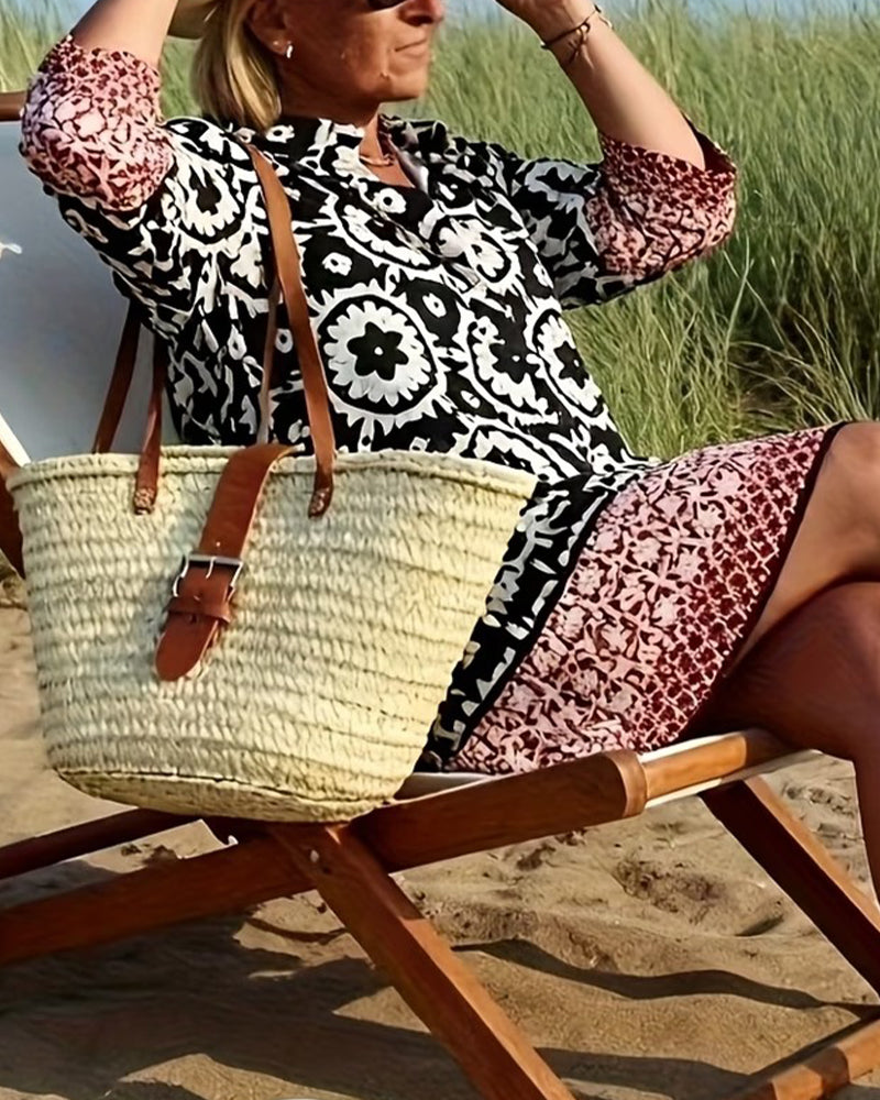 Kjole Etnisk Stil Trekvart Erm