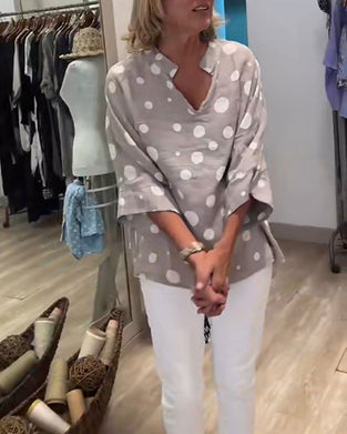 Bluse V-Hals Prikket Halvlang Erme