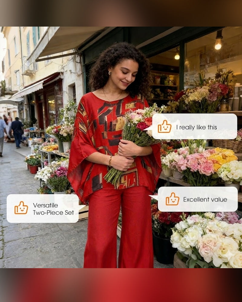 Todelt Sett Geometrisk Trykk Vide Ben Bukse