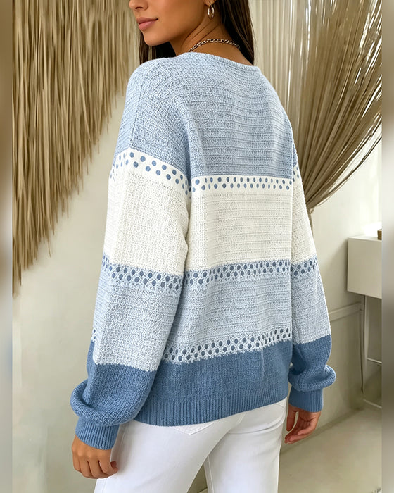 Sweatshirt Fargeblokk Vaffelstrikket Henley Pullover
