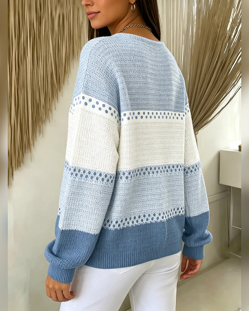 Sweatshirt Fargeblokk Vaffelstrikket Henley Pullover