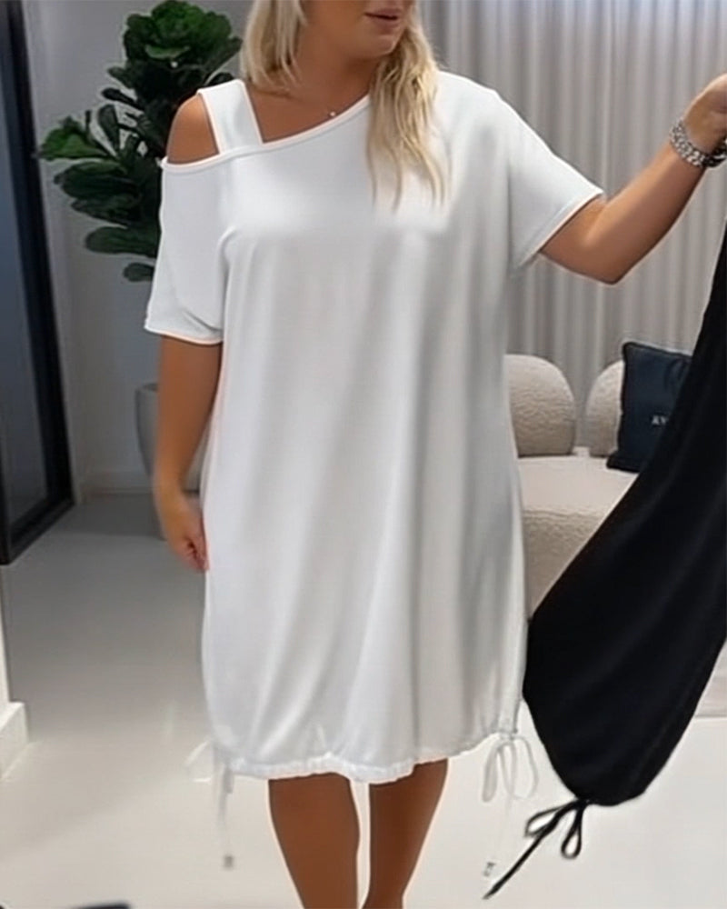 Kjole Ensfarget Off-Shoulder Snøring Casual