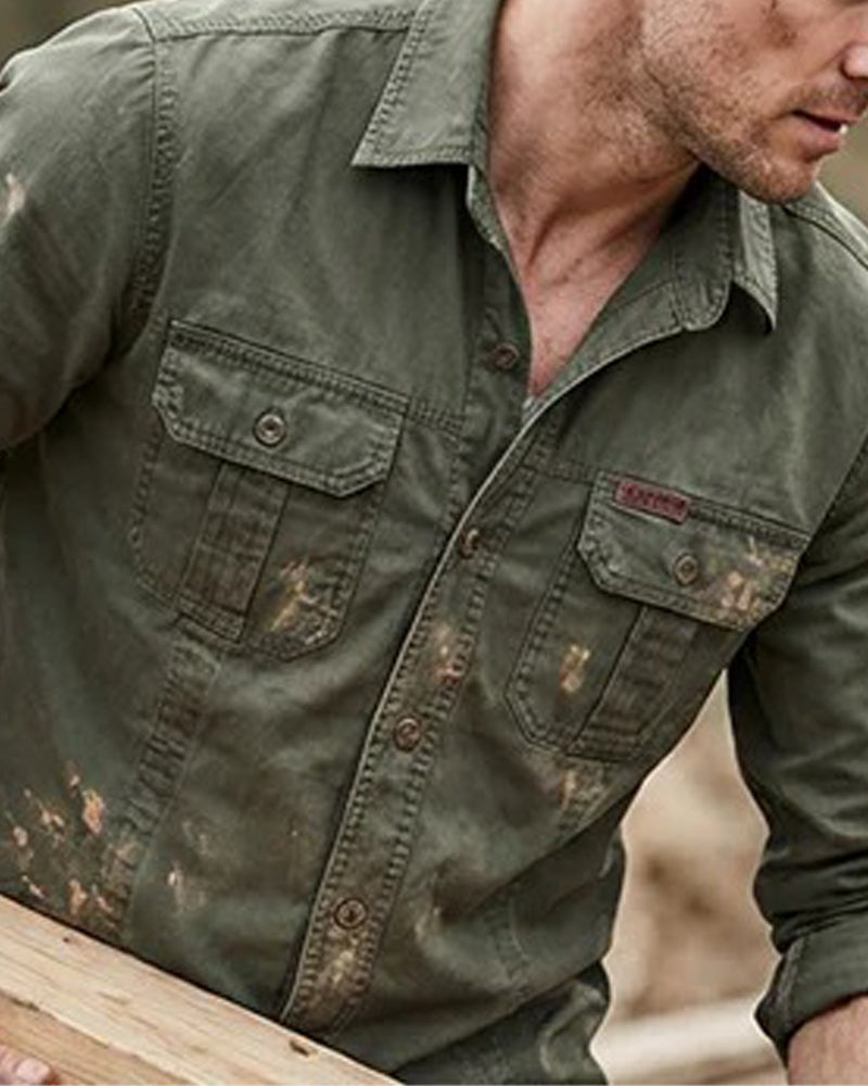 Skjorte Herre Arbeidsklær Lomme Ensfarget