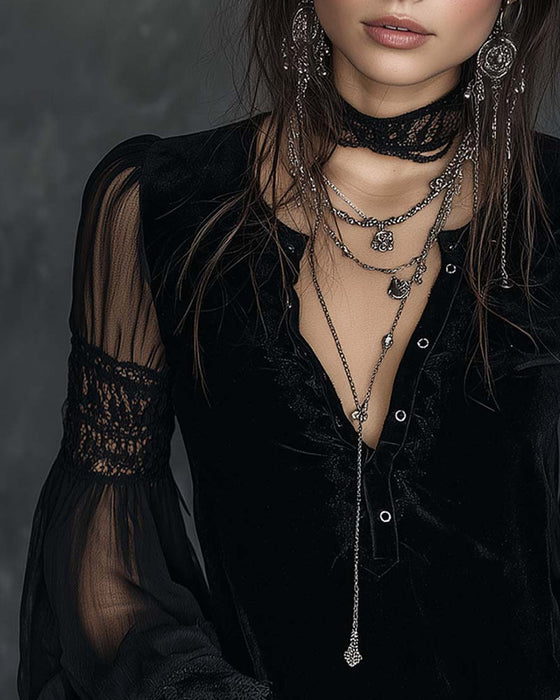 Bluse Kneppet V-Hals Puf ermet