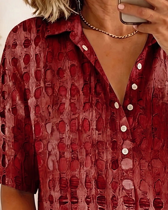 Bluse Prikket Trykk Knapp Halv Stolpe