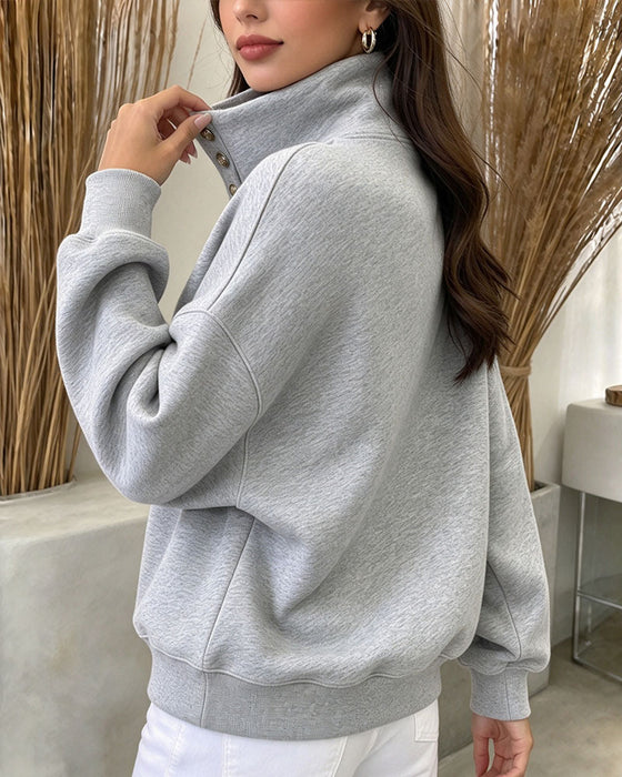 Sweatshirt Høy Krage Knappet Langermet