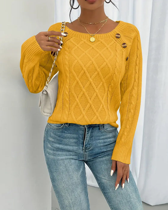 Genser Ensfarget Raglanermer Spenne Kabelstrikk