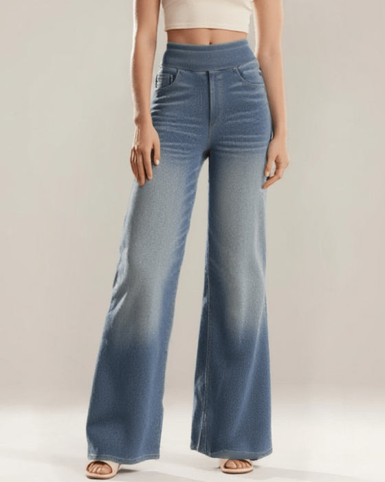 Denim Høy-Waisted Vasket Løs Baggy Casual