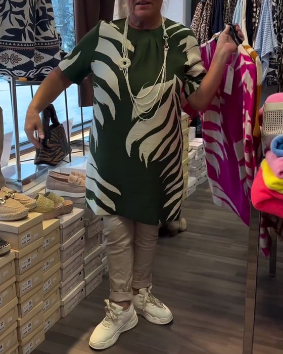 Kjole Bladtrykk Kort Erme