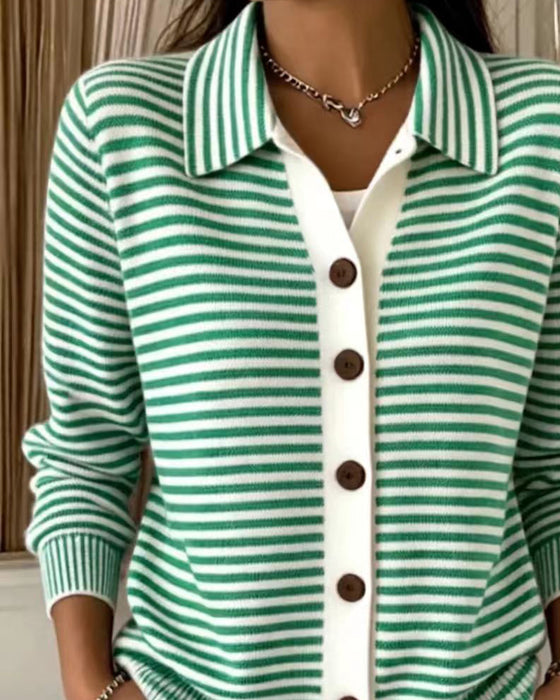 Cardigan Revers Knapp Stripet
