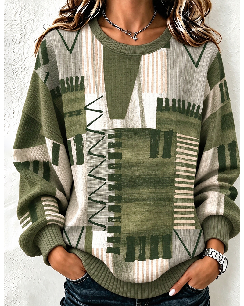 Sweatshirt Rund Hals Rutete Fargeblokk