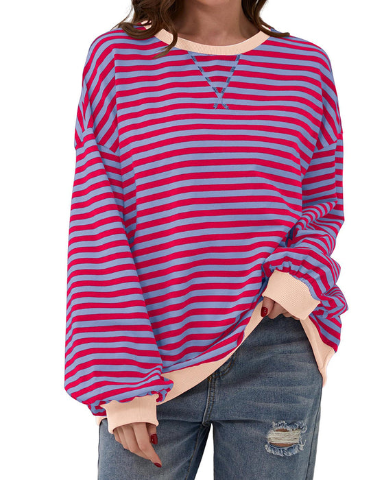T-Shirt Stripet Rund Hals Fargeblokk
